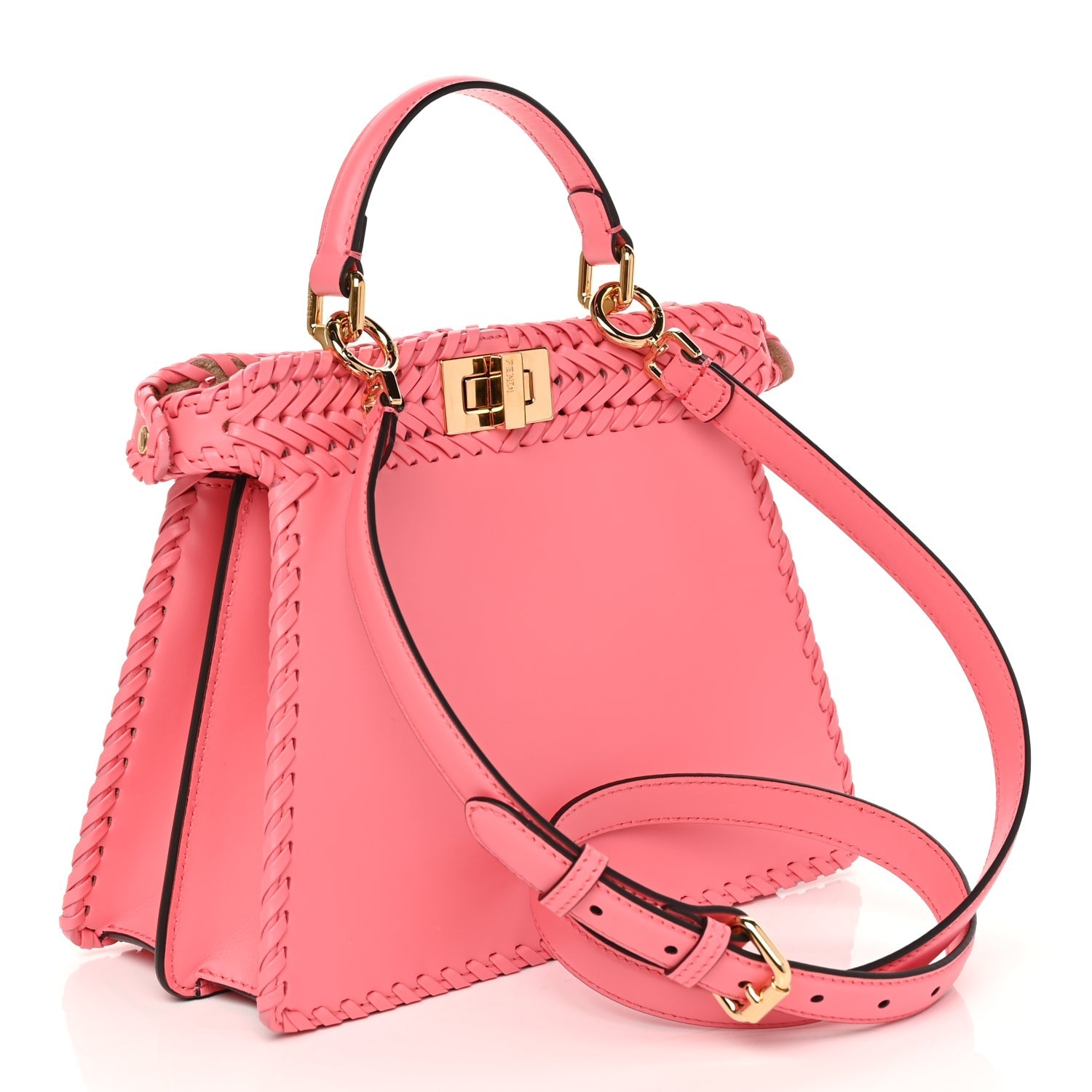 Fendi Vitello King Shiny Nappa Intreccio Small Peekaboo I SEE U Satchel Pink Dalia