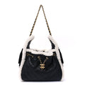 Chanel Crumpled Sheepskin Shearling Quilted Small Chanel 25 Handbag Black White
