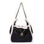 Chanel Crumpled Sheepskin Shearling Quilted Small Chanel 25 Handbag Black White
