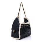 Chanel Crumpled Sheepskin Shearling Quilted Small Chanel 25 Handbag Black White