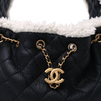 Chanel Crumpled Sheepskin Shearling Quilted Small Chanel 25 Handbag Black White