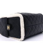 Chanel Crumpled Sheepskin Shearling Quilted Small Chanel 25 Handbag Black White