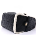Chanel Crumpled Sheepskin Shearling Quilted Small Chanel 25 Handbag Black White