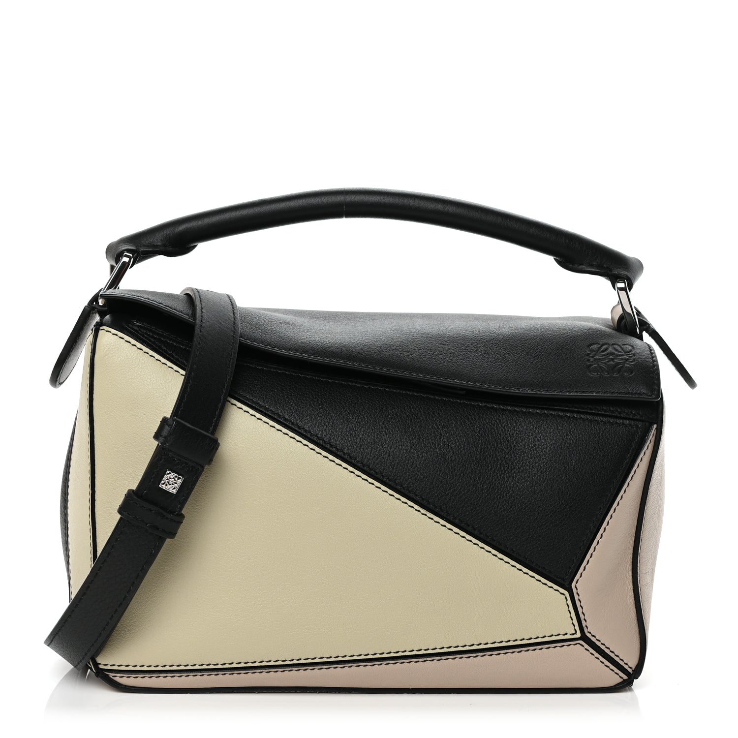 Loewe Calfskin Small Puzzle Bag Black Beige Green