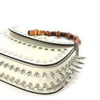 Gucci Boarded Dyana Lux Studded Calfskin Web Small Bamboo 1947 Top Handle Bag  Mystic White