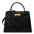 Hermes Shiny Alligator Kelly Sellier 28 Black