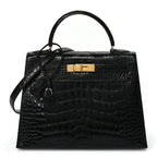 Hermes Shiny Alligator Kelly Sellier 28 Black