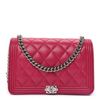 Chanel Lambskin Quilted Boy Wallet On Chain WOC  Pink