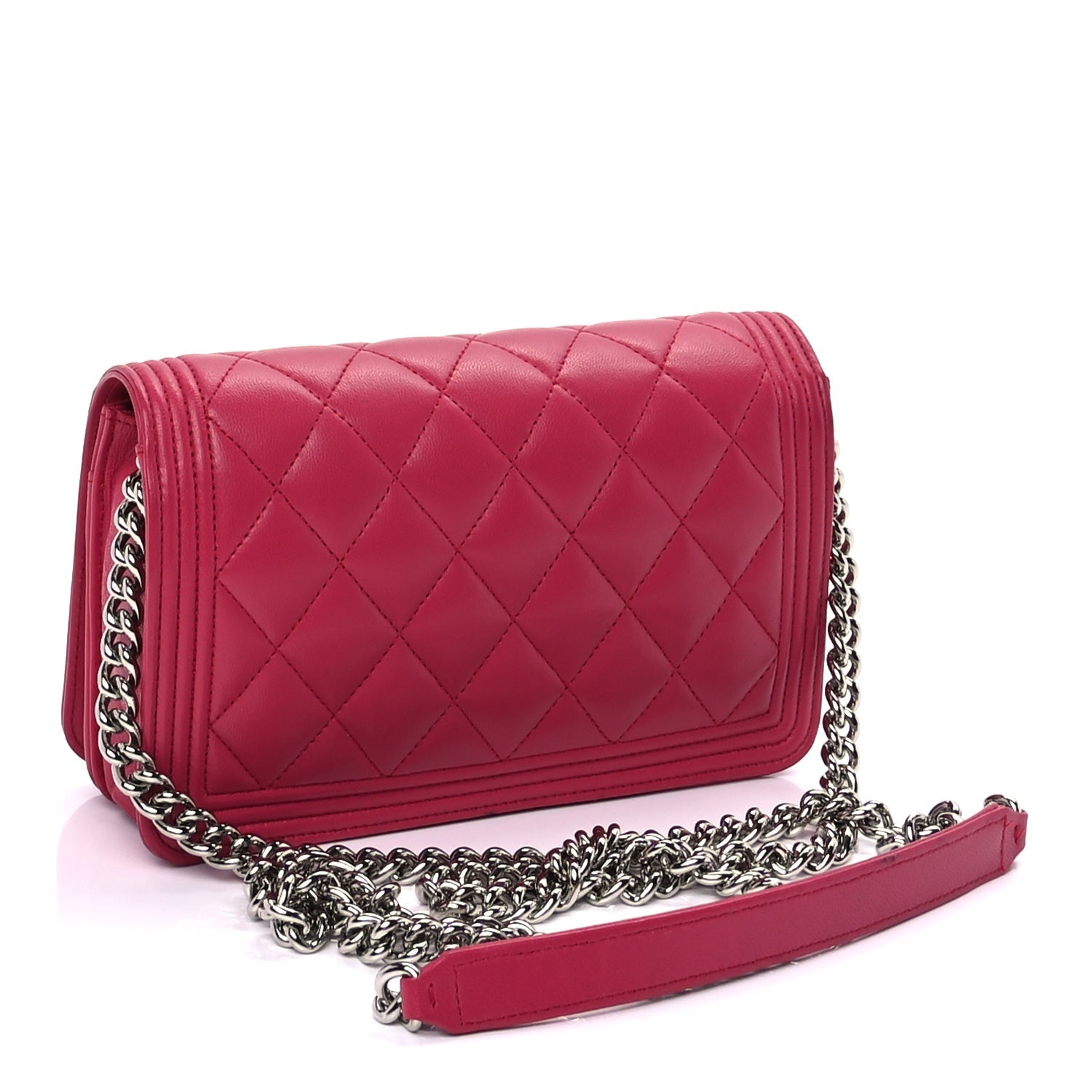 Chanel Lambskin Quilted Boy Wallet On Chain WOC  Pink