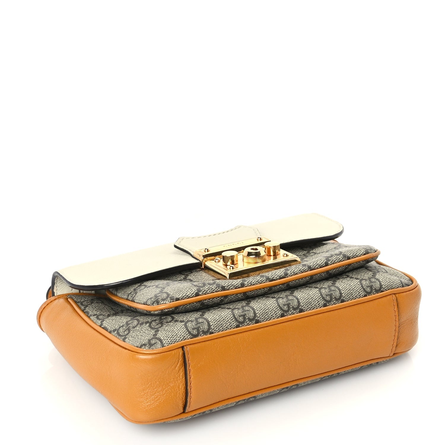 Gucci GG Supreme Monogram Calfskin Mini Padlock Flap Pocket Shoulder Bag Mystic White Sun Oil