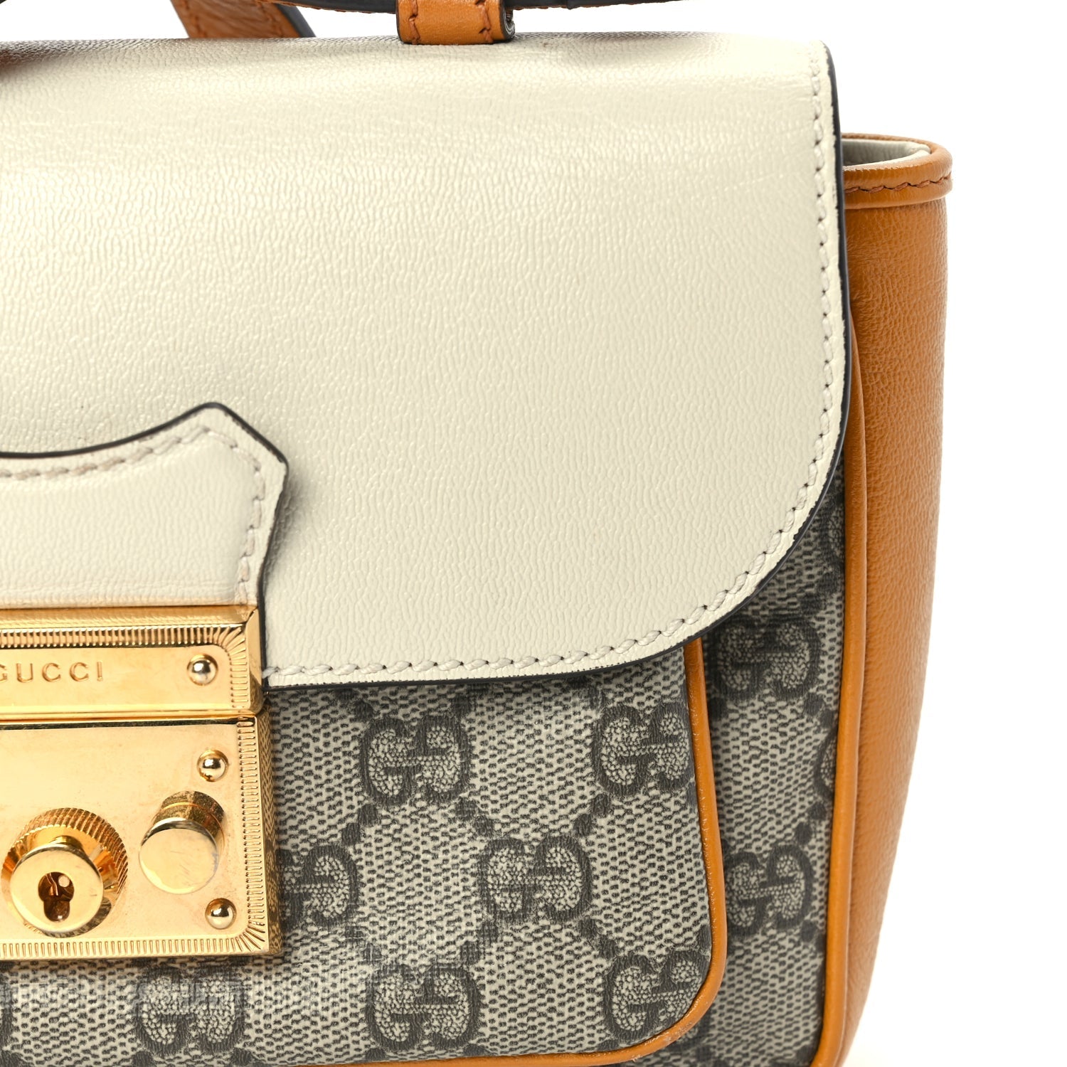 Gucci GG Supreme Monogram Calfskin Mini Padlock Flap Pocket Shoulder Bag Mystic White Sun Oil