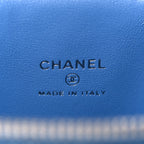Chanel Denim Quilted Camellia Sweetheart Mini Vanity Case With Chain Blue