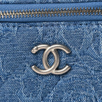 Chanel Denim Quilted Camellia Sweetheart Mini Vanity Case With Chain Blue