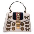 Gucci Calfskin Animal Studs Mini Sylvie Top Handle Bag White