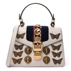 Gucci Calfskin Animal Studs Mini Sylvie Top Handle Bag White