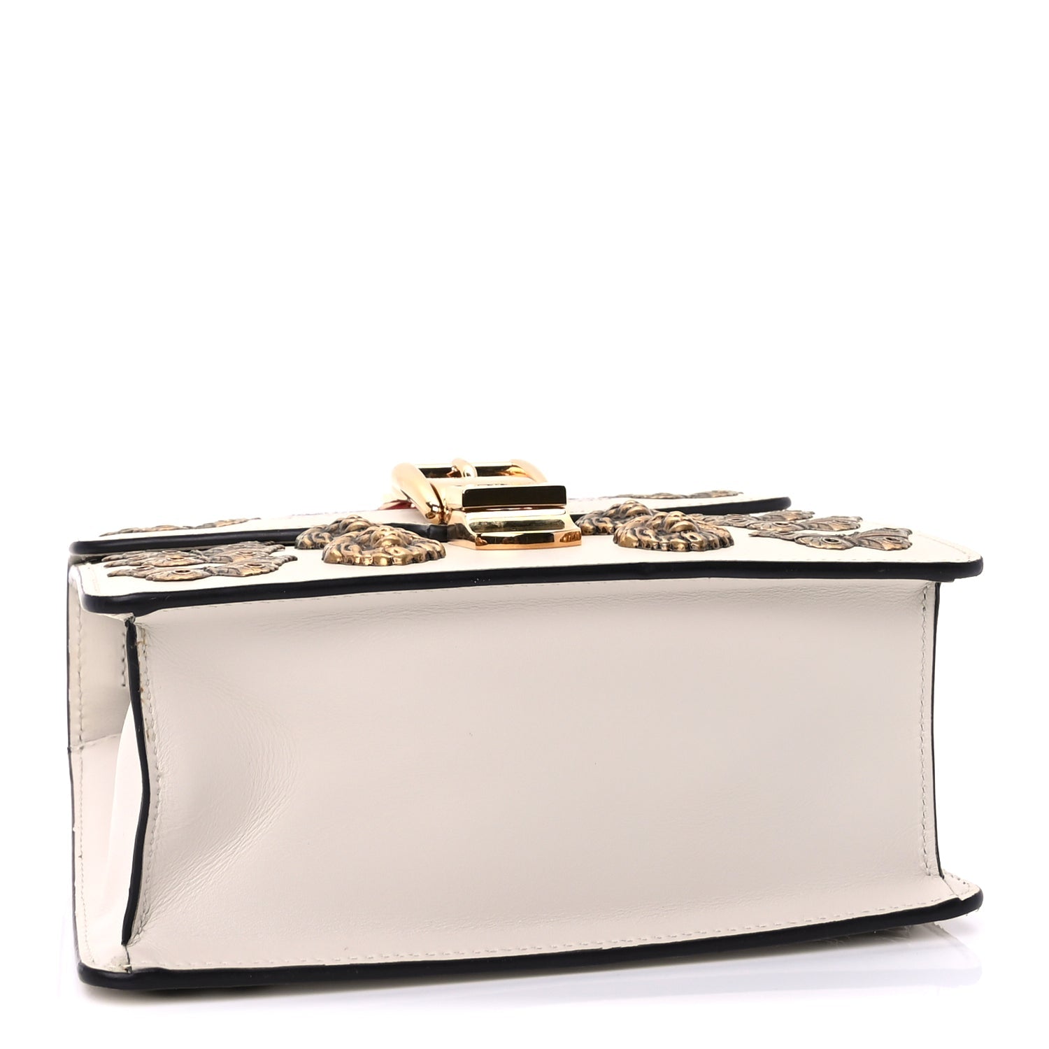 Gucci Calfskin Animal Studs Mini Sylvie Top Handle Bag White