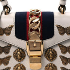 Gucci Calfskin Animal Studs Mini Sylvie Top Handle Bag White