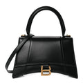 Balenciaga Shiny Box Calfskin Small Hourglass Top Handle Bag Black