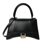Balenciaga Shiny Box Calfskin Small Hourglass Top Handle Bag Black