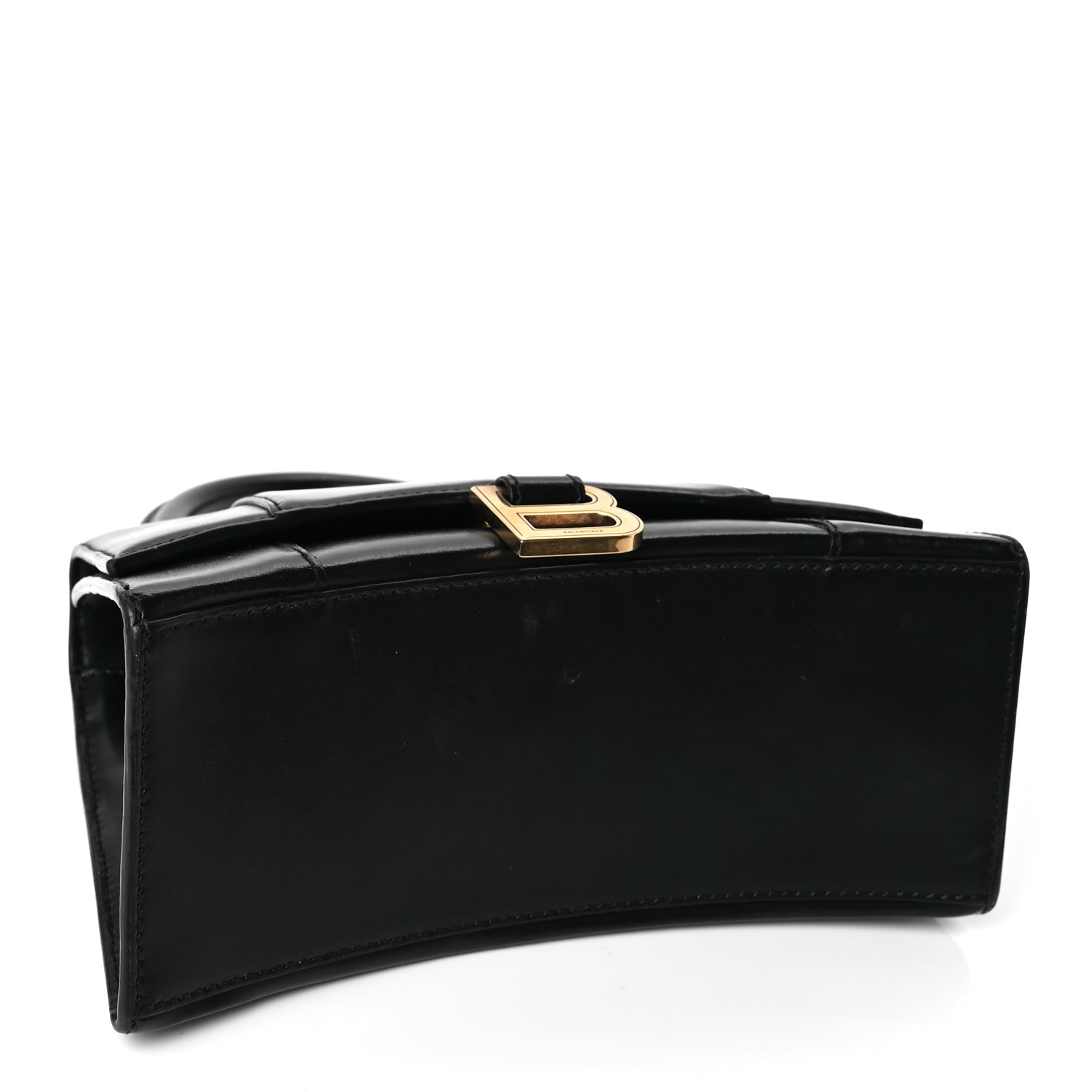 Balenciaga Shiny Box Calfskin Small Hourglass Top Handle Bag Black