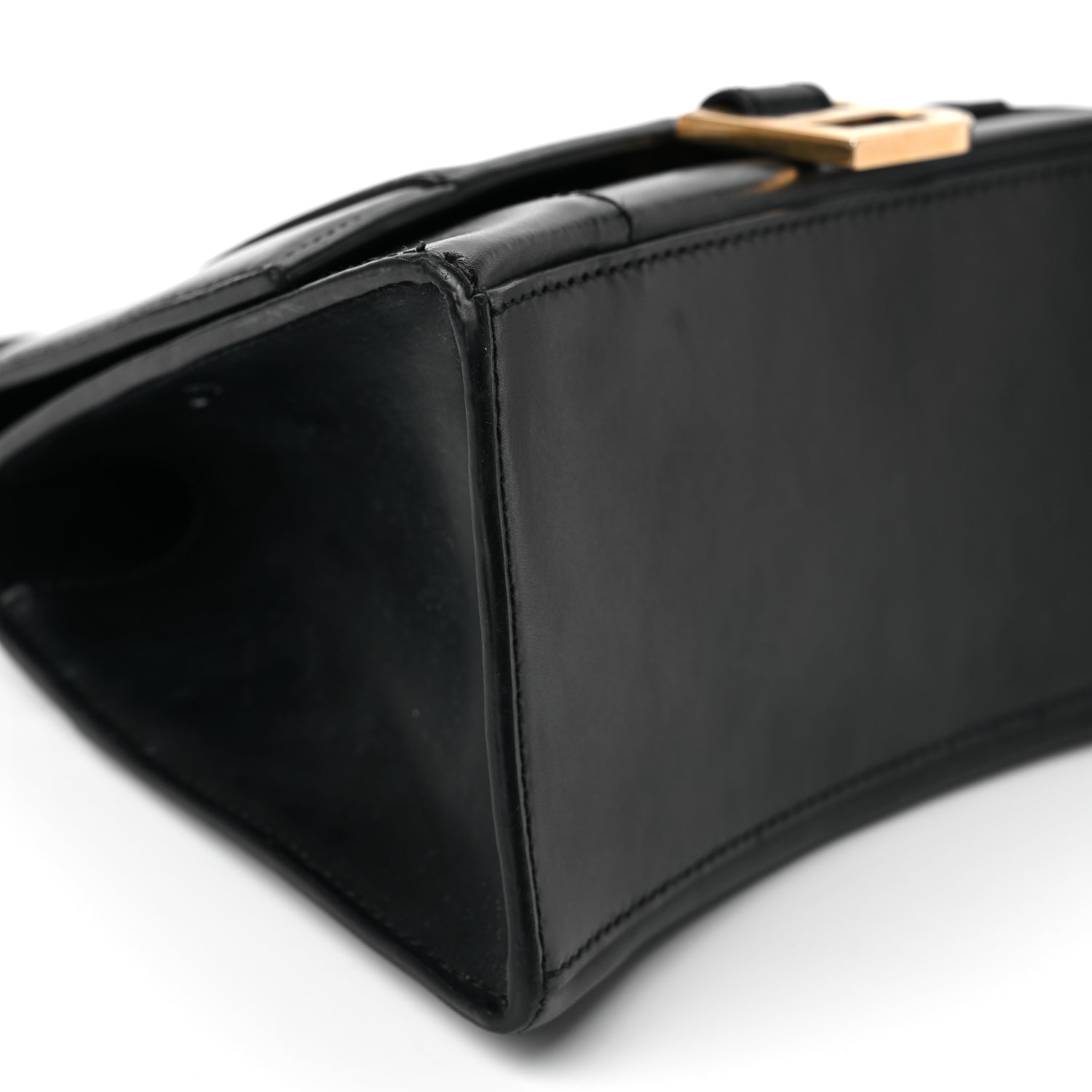 Balenciaga Shiny Box Calfskin Small Hourglass Top Handle Bag Black