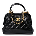 Chanel Shiny Lambskin Quilted Mini Cocodoc Top Handle Bag Black