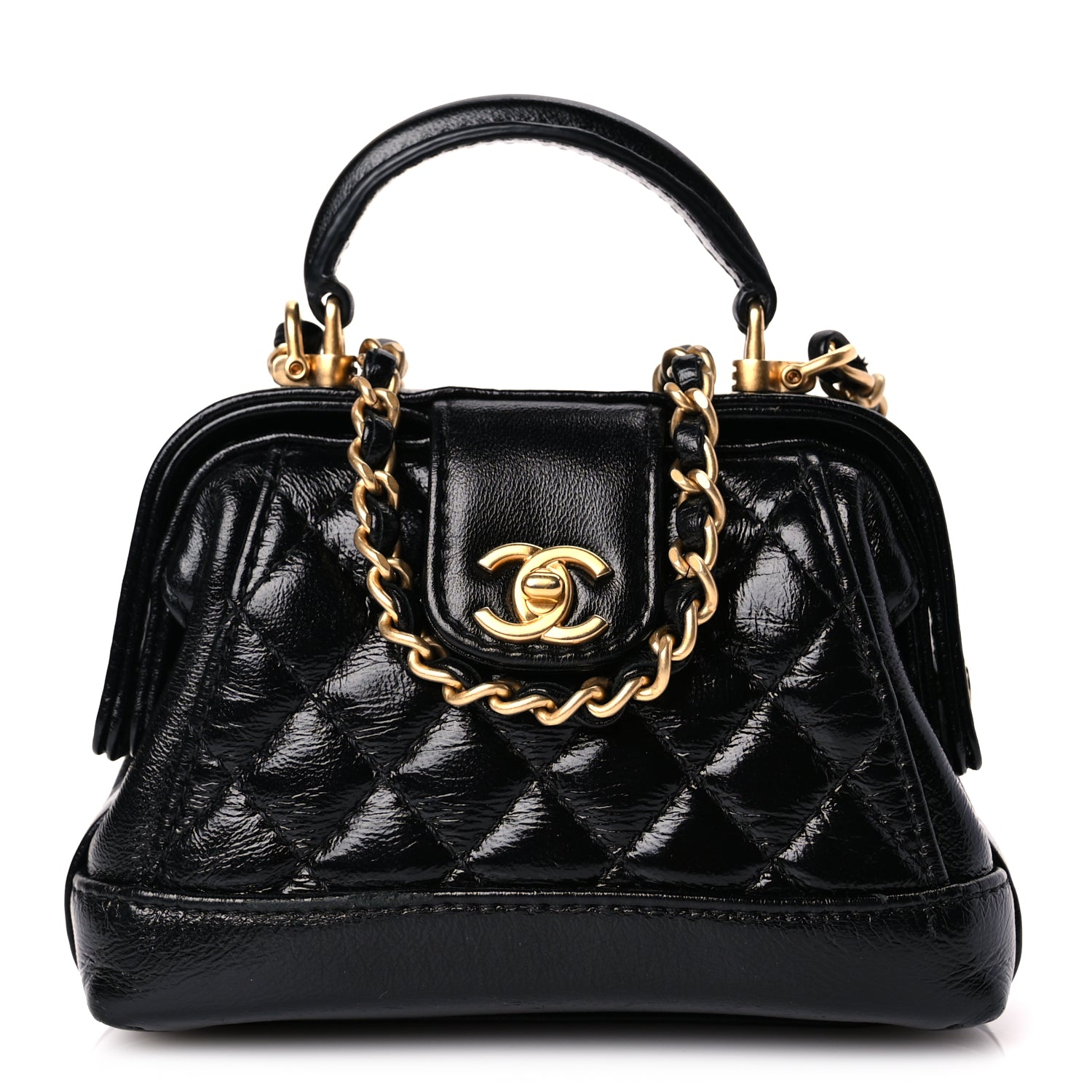 Chanel Shiny Lambskin Quilted Mini Cocodoc Top Handle Bag Black