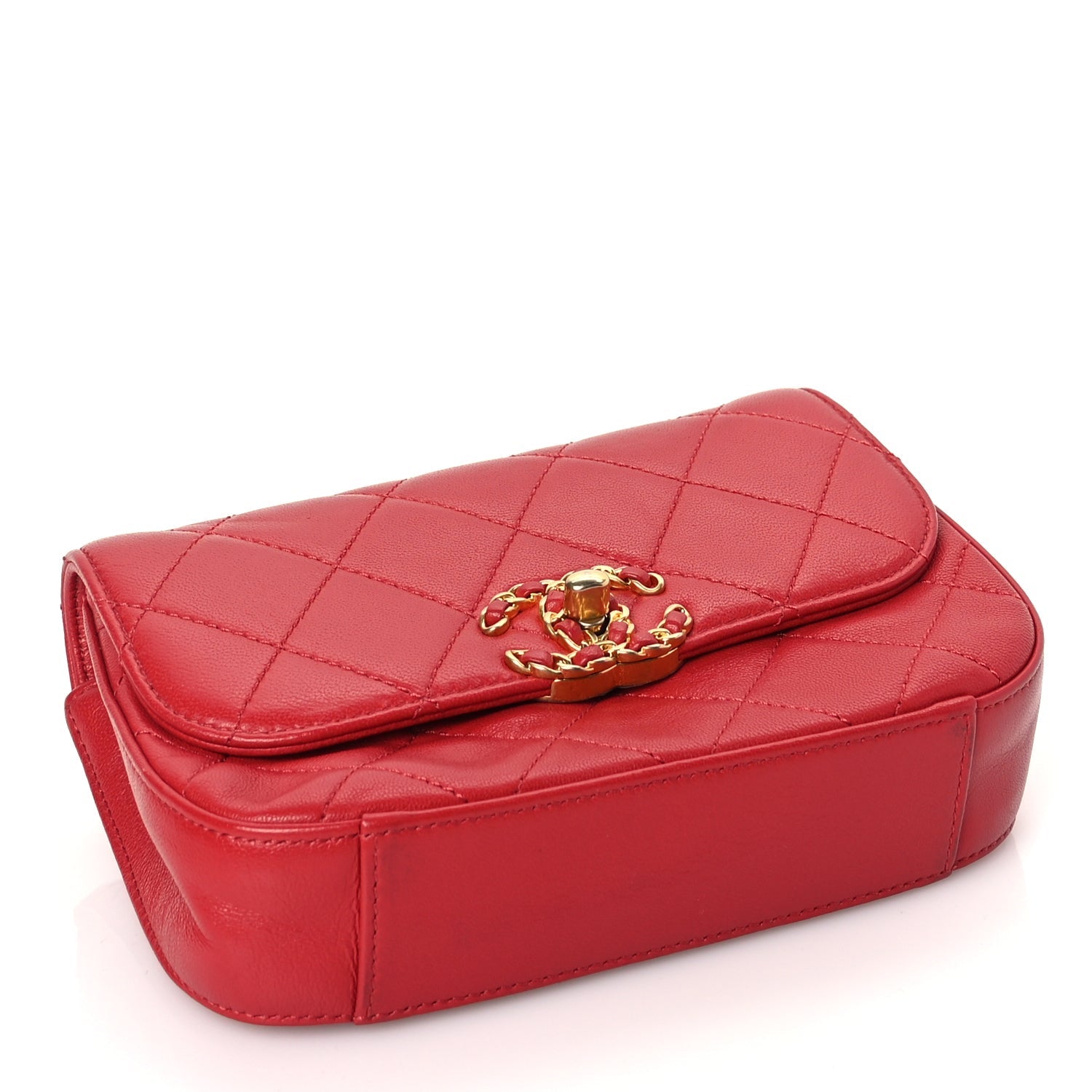 Chanel Lambskin Quilted Chanel 19 Waist Bag Red Red