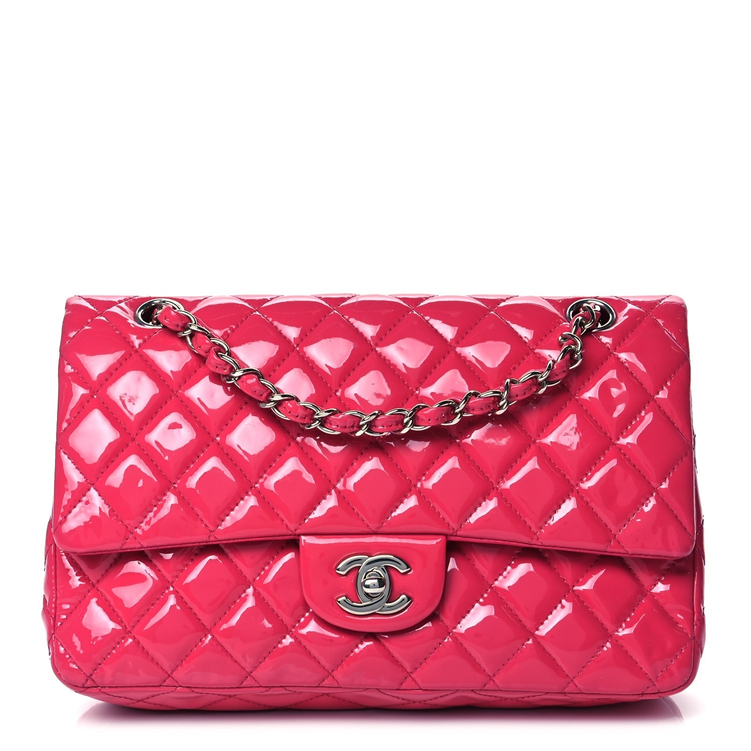 Chanel Patent Quilted Medium Double Flap Pink