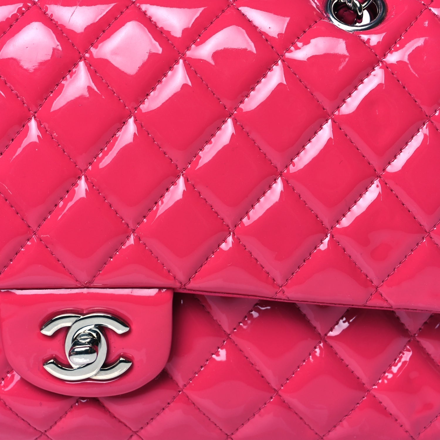 Chanel Patent Quilted Medium Double Flap Pink