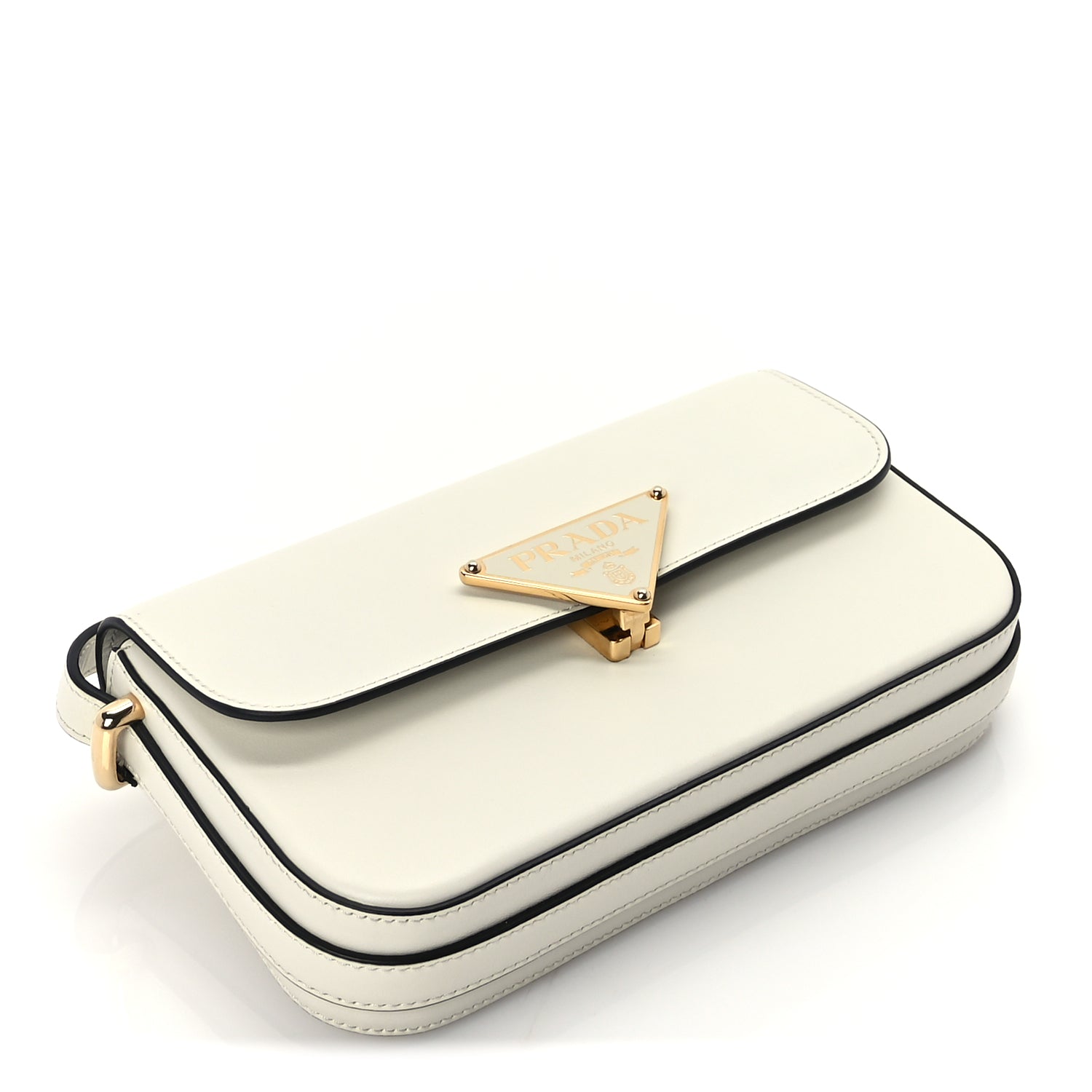 Prada Box Calfskin Triangle Embleme Flap Shoulder Bag  White