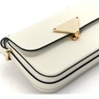 Prada Box Calfskin Triangle Embleme Flap Shoulder Bag  White