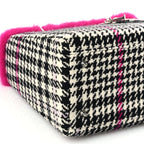 Christian Dior Tweed Crocodile Mink Plaid Medium Lady Dior Black Pink White