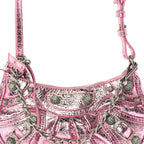Balenciaga Metallic Agneau Arena Crystal Le Cagole Mini Purse With Chain Met Pink
