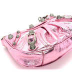Balenciaga Metallic Agneau Arena Crystal Le Cagole Mini Purse With Chain Met Pink