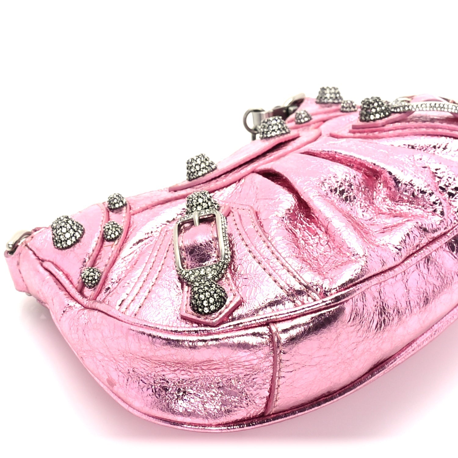 Balenciaga Metallic Agneau Arena Crystal Le Cagole Mini Purse With Chain Met Pink