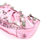 Balenciaga Metallic Agneau Arena Crystal Le Cagole Mini Purse With Chain Met Pink