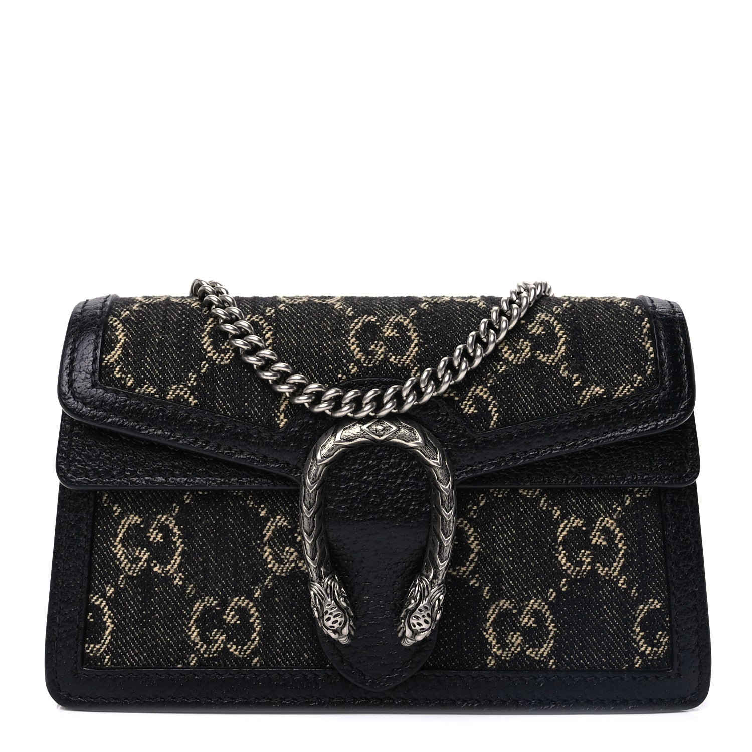 Gucci Jacquard Black Denim GG Monogram Super Mini Dionysus Shoulder Bag Black Ivory