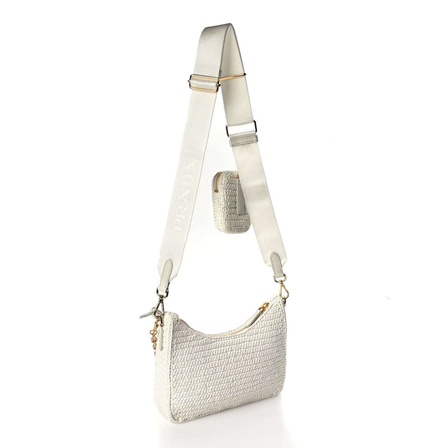 Prada Yarn Raffia Effect Crochet Re-Edition 2005 Shoulder Bag White