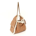 Chanel Suede Shearling Quilted Small Chanel 25 Handbag Beige White