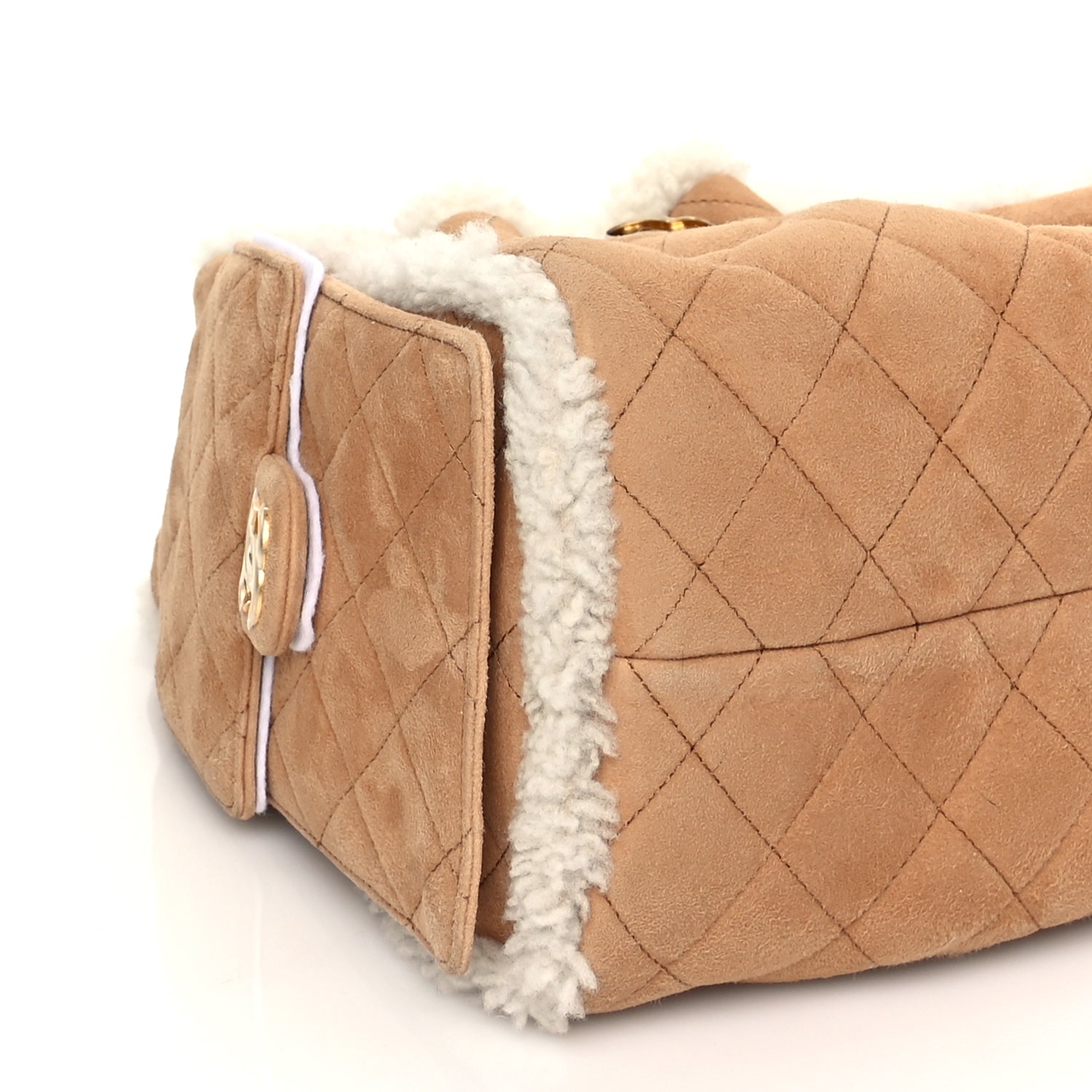 Chanel Suede Shearling Quilted Small Chanel 25 Handbag Beige White