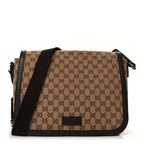 Gucci Monogram Large Flap Messenger Bag  Beige Dark Brown