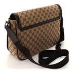 Gucci Monogram Large Flap Messenger Bag  Beige Dark Brown