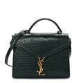 Saint Laurent Calfskin Crocodile Embossed Medium Classic Monogram Cassandra Top Handle Dark Mint