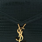Saint Laurent Calfskin Crocodile Embossed Medium Classic Monogram Cassandra Top Handle Dark Mint