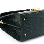 Saint Laurent Calfskin Crocodile Embossed Medium Classic Monogram Cassandra Top Handle Dark Mint