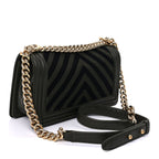 Chanel Fabric Chevron Braided Medium Boy Flap Black Dark Green