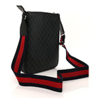 Gucci GG Supreme Monogram Appia Calfskin Web Large Messenger Bag Black Grey