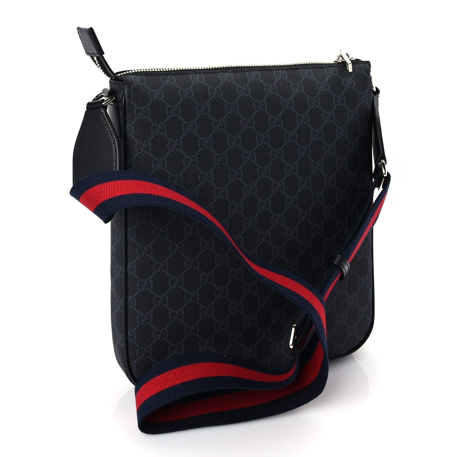 Gucci GG Supreme Monogram Web Messenger Bag  Black/Grey