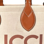 Gucci Canvas Calfskin Logo Print Medium Tote Bag Brown